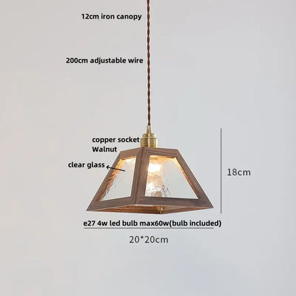 Minimalist walnut and brass glass led pendant lamp dining room