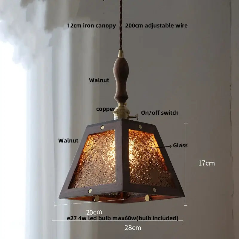 Minimalist walnut and brass glass led pendant lamp dining room
