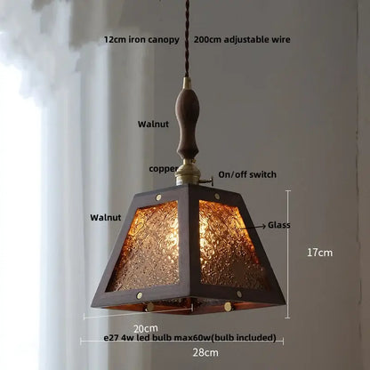 Minimalist walnut and brass glass led pendant lamp dining room