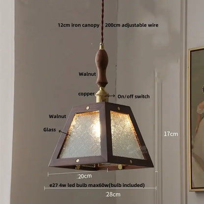 Minimalist walnut and brass glass led pendant lamp dining room