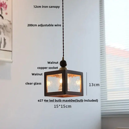 Minimalist walnut and brass glass led pendant lamp dining room