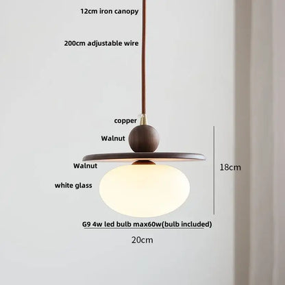 Minimalist walnut & brass glass led pendant lamp dining room