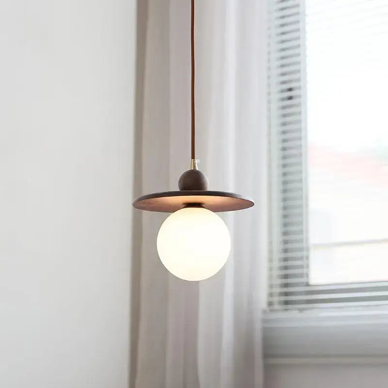 Minimalist walnut & brass glass led pendant lamp dining room