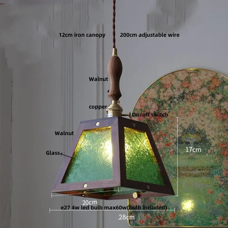 Minimalist walnut & brass glass led pendant lamp dining room