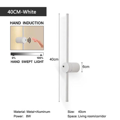 Minimalist white 360 rotation led wall lamps bedroom motion sensor