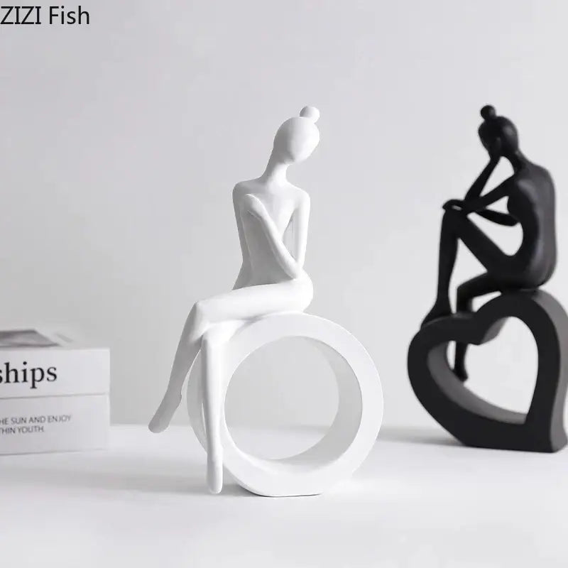 Minimalist white abstract figures sculpture living room decor