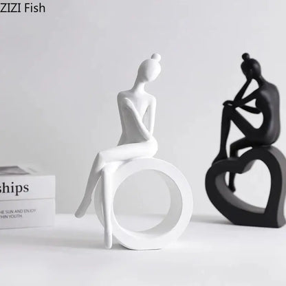 Minimalist white abstract figures sculpture living room decor