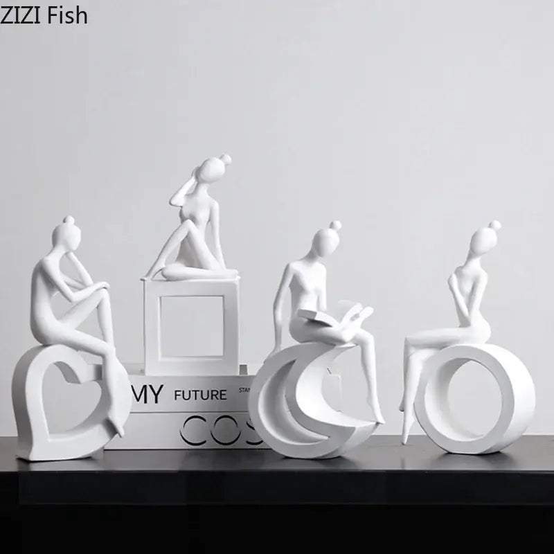 Minimalist white abstract figures sculpture living room decor