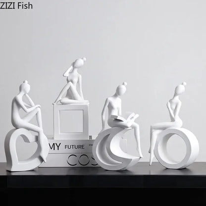 Minimalist white abstract figures sculpture living room decor