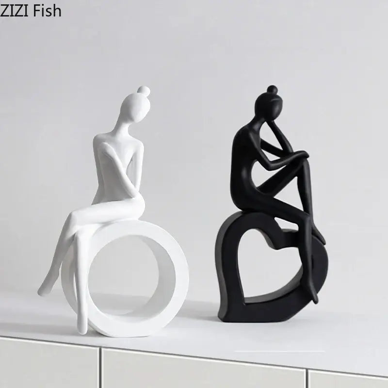 Minimalist white abstract figures sculpture living room decor