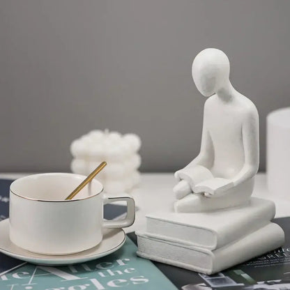 Minimalist white abstract people resin statue set living room decor