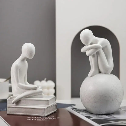 Minimalist white abstract people resin statue set living room decor