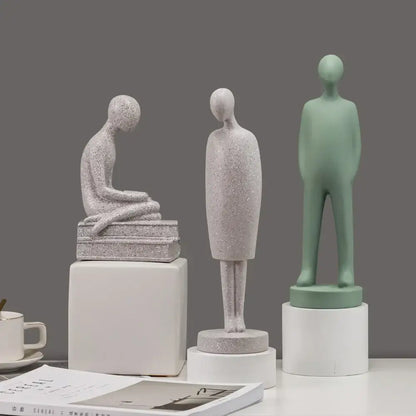 Minimalist white abstract people resin statue set living room decor