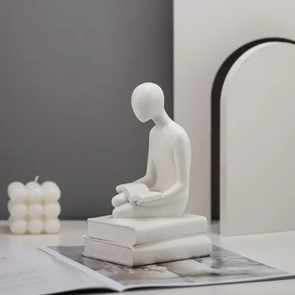 Minimalist white abstract people resin statue set living room decor