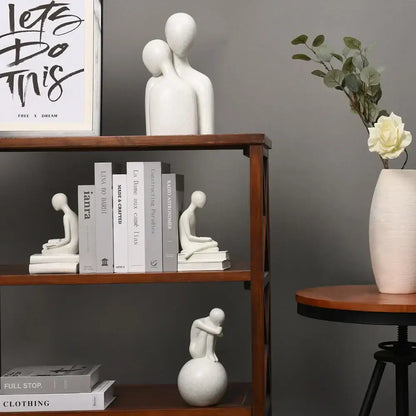 Minimalist white abstract people resin statue set living room decor