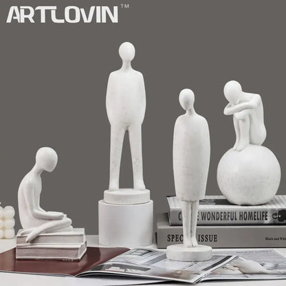 Minimalist white abstract people resin statue set living room decor