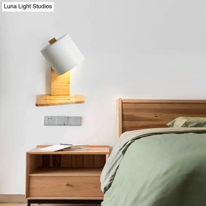 Minimalist white and green nordic wood wall sconce bedroom light