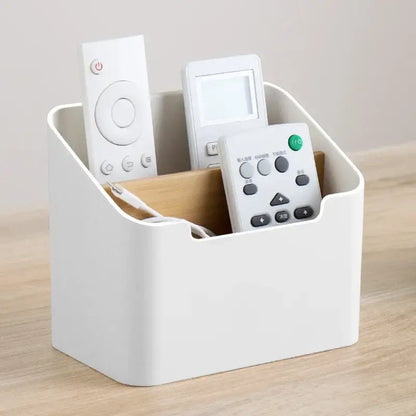 Minimalist white and wood office supplies storage rack office