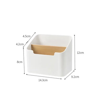 Minimalist white and wood office supplies storage rack office