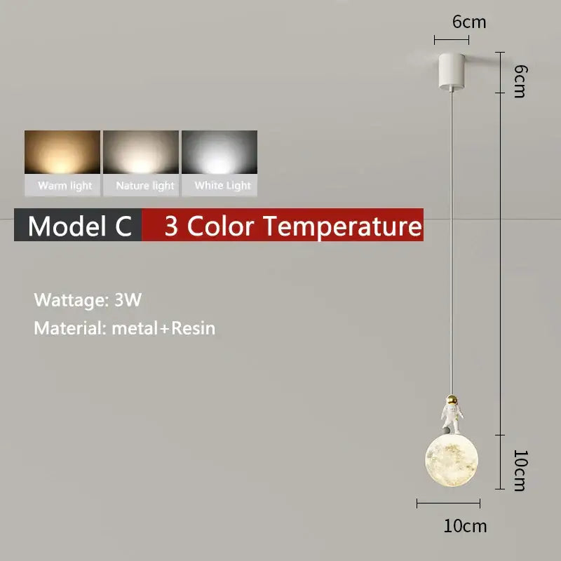 Minimalist white astronaut pendant light for children’s bedroom