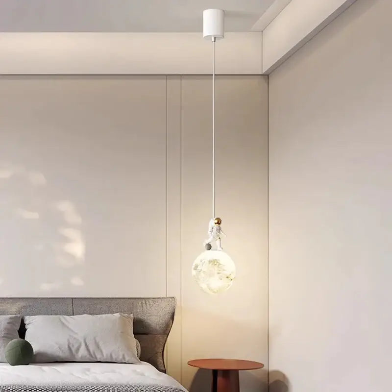 Minimalist white astronaut pendant light for children’s bedroom