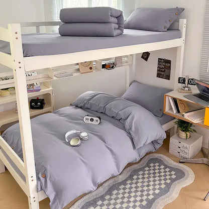 Minimalist white buttoned washed cotton bedding set bedroom duvet