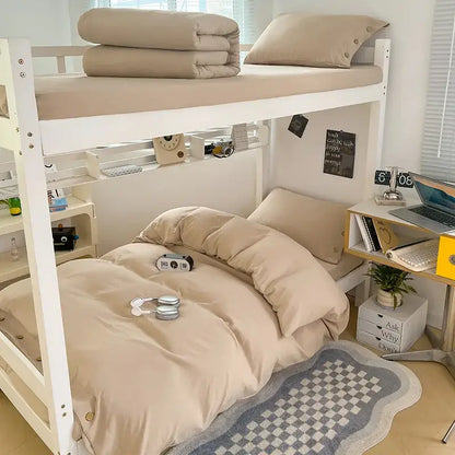Minimalist white buttoned washed cotton bedding set bedroom duvet