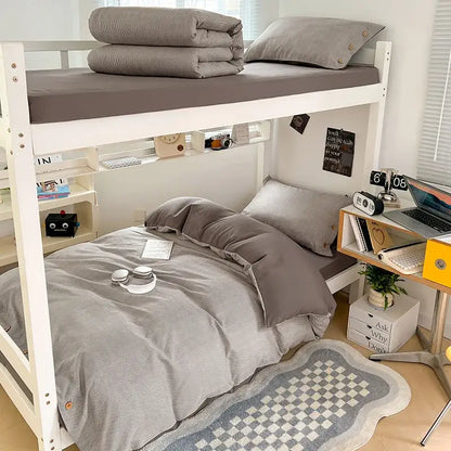 Minimalist white buttoned washed cotton bedding set bedroom duvet