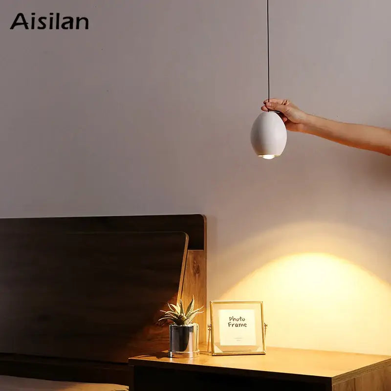 Minimalist white ceramic egg adjustable pendant light kitchen spotlight