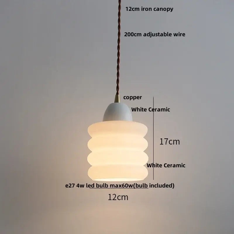Minimalist white ceramic led pendant lamp dining room warm glow