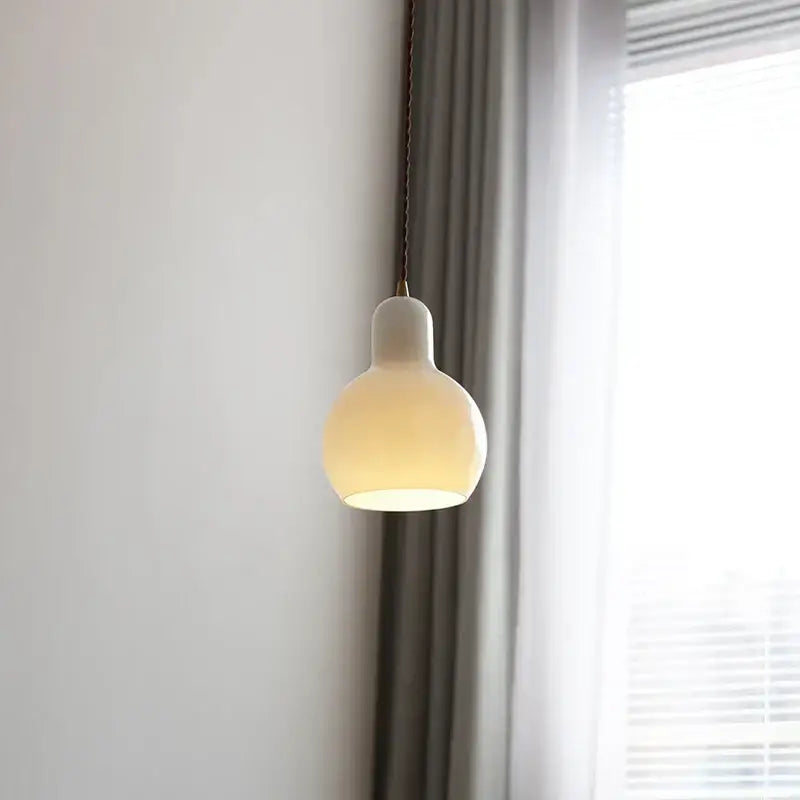 Minimalist white ceramic led pendant lamp dining room warm glow