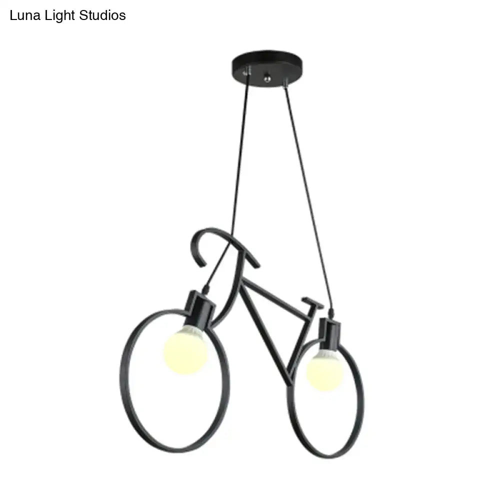 Minimalist white city bike pendant light for kids room open bulb design