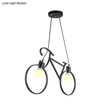 Minimalist white city bike pendant light for kids room open bulb design