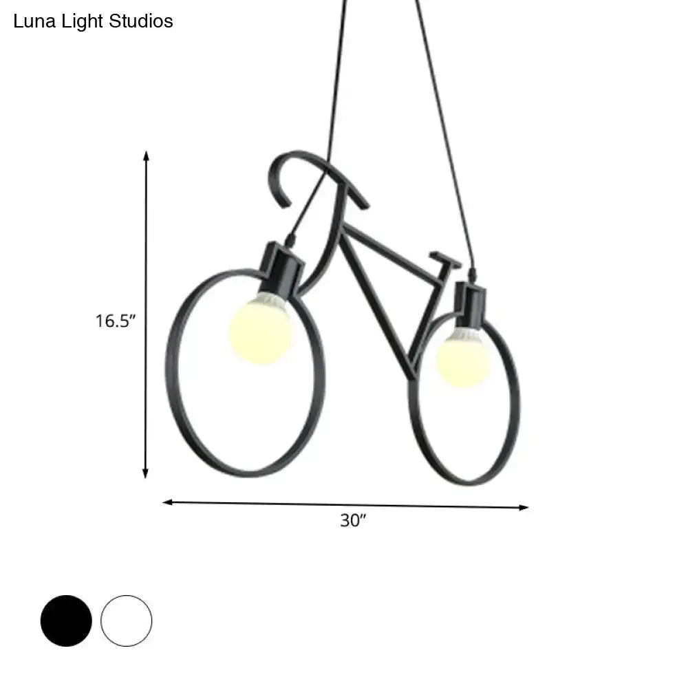 Minimalist white city bike pendant light for kids room open bulb design