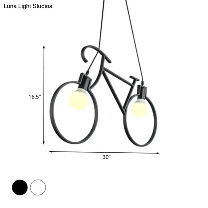 Minimalist white city bike pendant light for kids room open bulb design