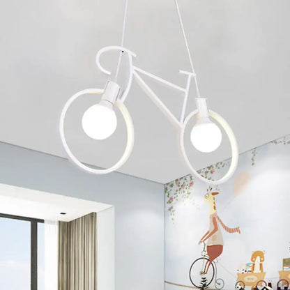 Minimalist white city bike pendant light for kids room open bulb design