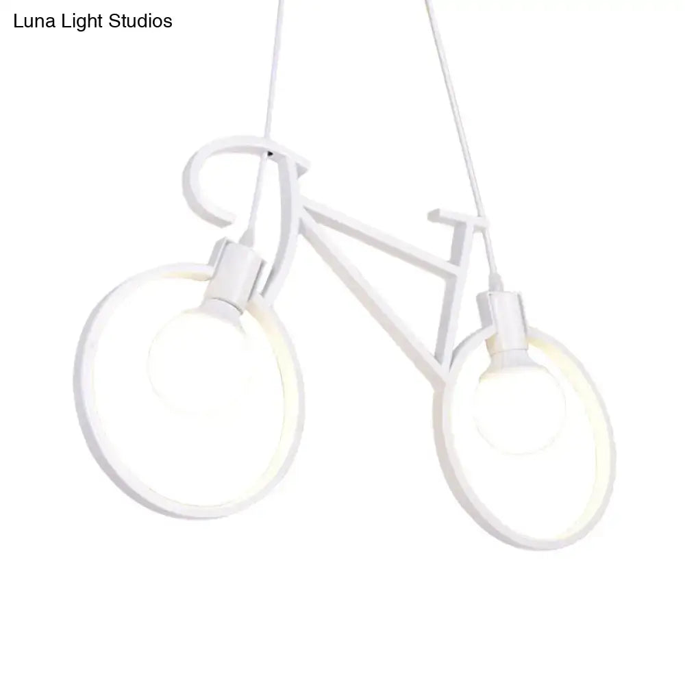 Minimalist white city bike pendant light for kids room open bulb design