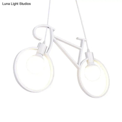 Minimalist white city bike pendant light for kids room open bulb design