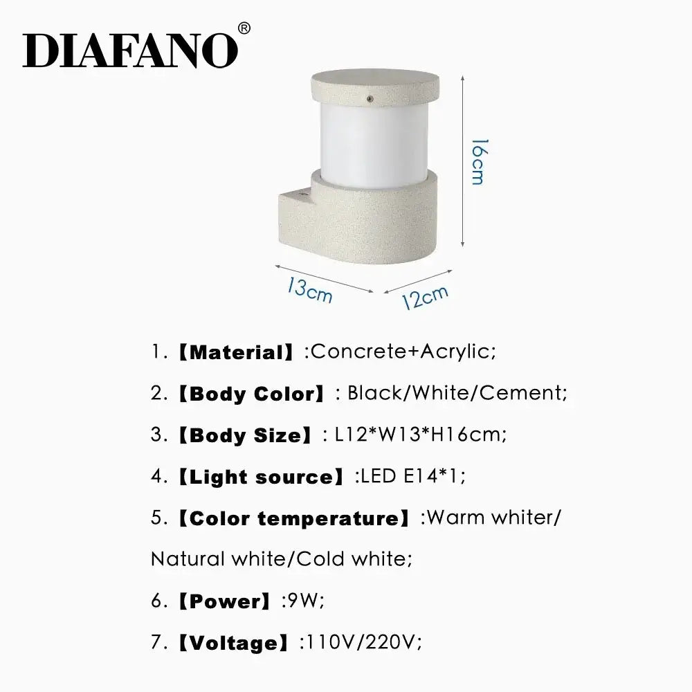 Minimalist white concrete outdoor wall lamp courtyard sconce
