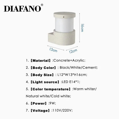 Minimalist white concrete outdoor wall lamp courtyard sconce