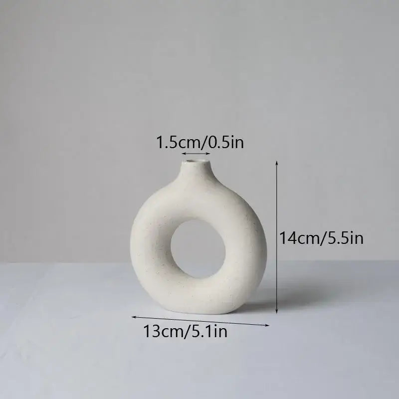 Minimalist white ceramic donut vase set living room
