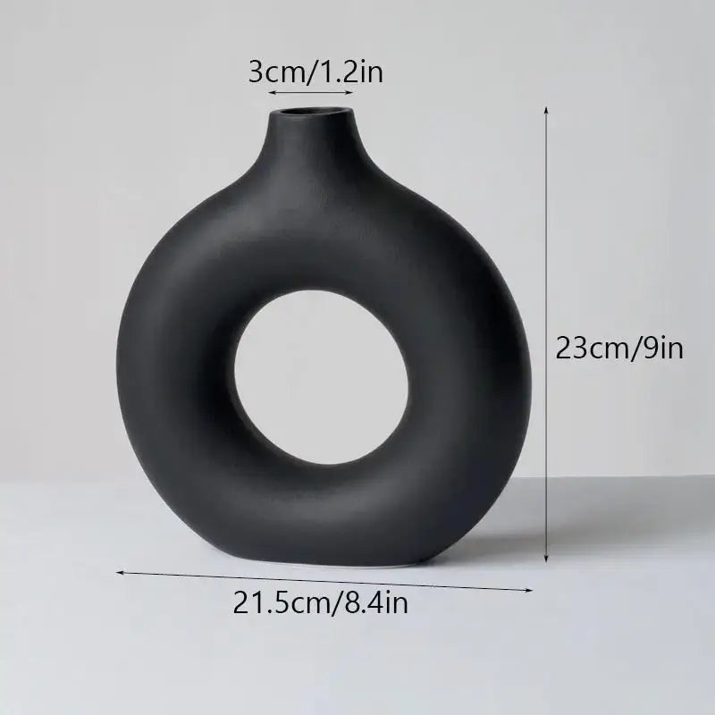 Minimalist white ceramic donut vase set living room
