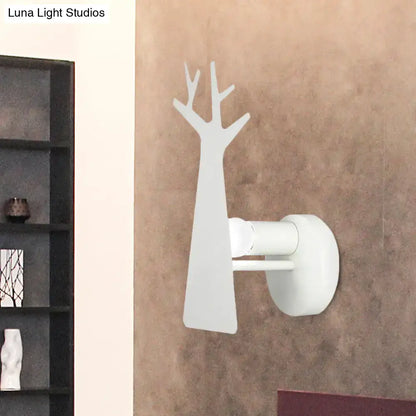 Minimalist white deer tree wall mount light bedroom sconce