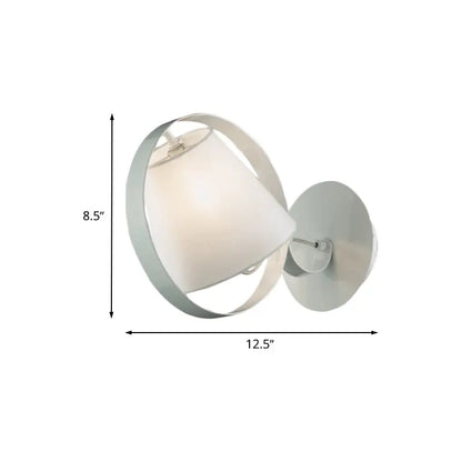 Minimalist white fabric wall light with metal ring bedroom sconce