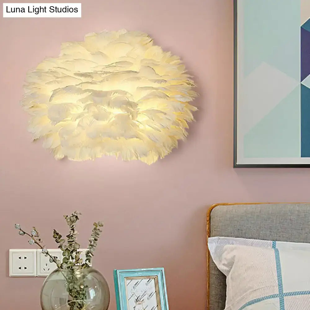 Minimalist white feather floral wall sconce – bedroom cloud light