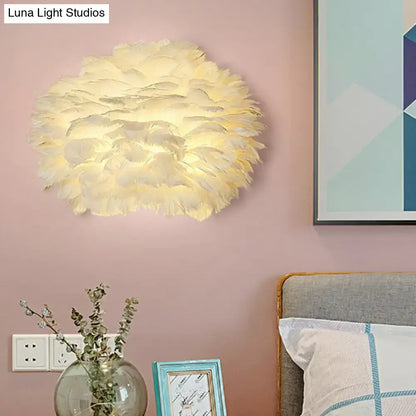 Minimalist white feather floral wall sconce – bedroom cloud light