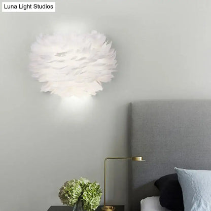 Minimalist white feather floral wall sconce – bedroom cloud light