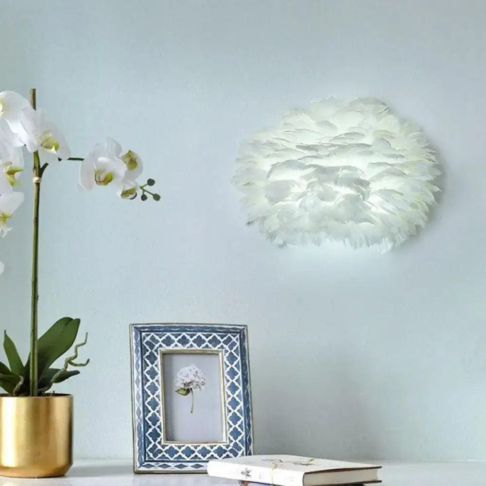 Minimalist white feather floral wall sconce – bedroom cloud light