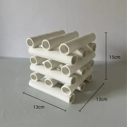 Minimalist white geometric ceramic pipe decorative figurines living room
