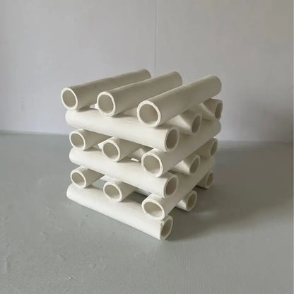 Minimalist white geometric ceramic pipe decorative figurines living room
